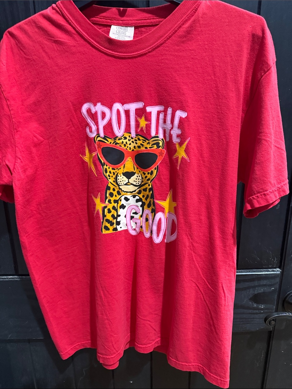 Comfort Colors Red Kids' 'Spot The Good' Leopard Graphic Tee